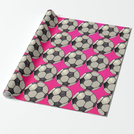 Voetbal / Hot Pink Cadeaupapier (Uitgerold)