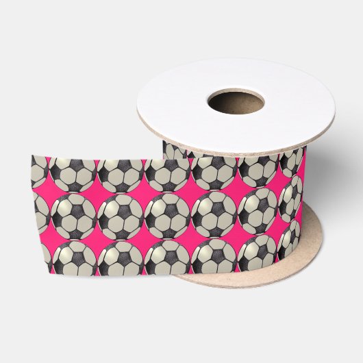 Voetbal / Hot Pink Satijnen Lint (Spoel)