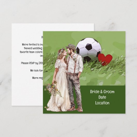 Voetbal Huwelijk thema met bal op groen Kaart (Voorkant / Achterkant)