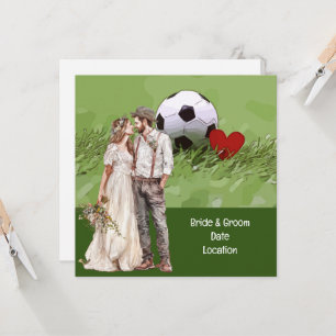 Voetbal Huwelijk thema met bal op groen Kaart