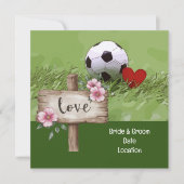 Voetbal Huwelijk thema met bal op groen Kaart (Voorkant)