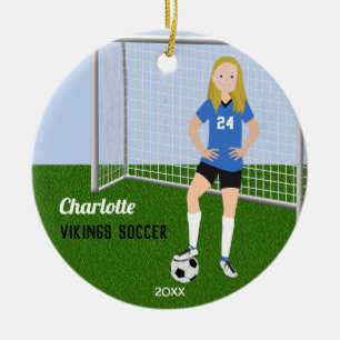 Voetbal in blauw keramisch ornament
