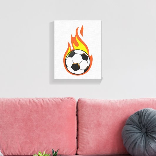 Voetbal in brand canvas afdruk (Insitu (Woonkamer))