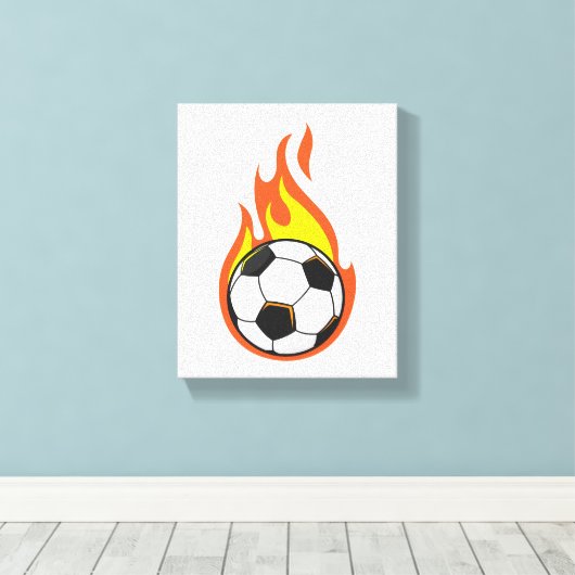 Voetbal in brand canvas afdruk (Insitu (Houten vloer))