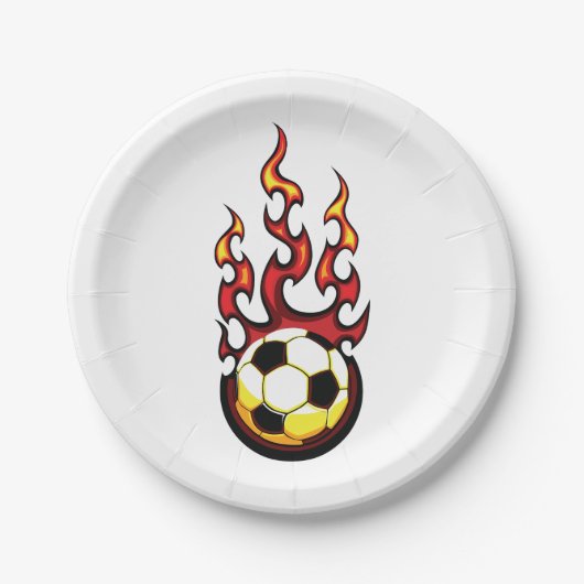 Voetbal in brand papieren bordje (Voorkant)