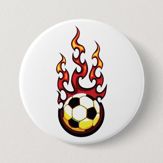 Voetbal in brand ronde button 7,6 cm (Voorkant)