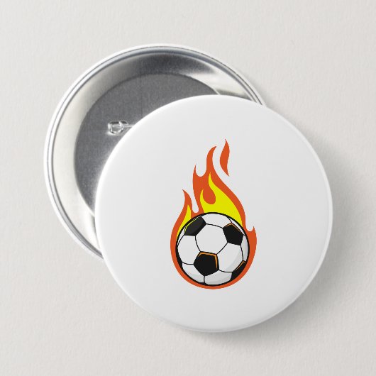 Voetbal in brand ronde button 7,6 cm (Voorkant /achterkant)