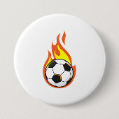 Voetbal in brand ronde button 7,6 cm (Voorkant)