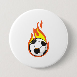 Voetbal in brand ronde button 7,6 cm