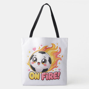 Voetbal in brand tote bag