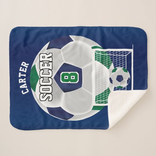Voetbal in donkergroen en blauw sherpa deken (Voorkant (horizontaal))
