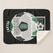 Voetbal in donkergroen en zwart sherpa deken (Voorkant (horizontaal))
