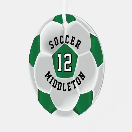 Voetbal ⚽ in een donkergroen en wit metalen ornament (Voorkant links)