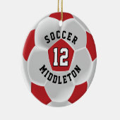 Voetbal ⚽ in een donkerrood en wit keramisch ornament (Rechts)