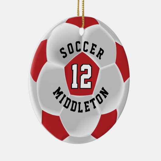 Voetbal ⚽ in een donkerrood en wit keramisch ornament (Rechts)