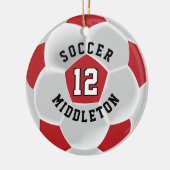 Voetbal ⚽ in een donkerrood en wit keramisch ornament (Links)