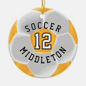 *Voetbal in een Gouden Geel en Wit Keramisch Ornament (Voorkant)