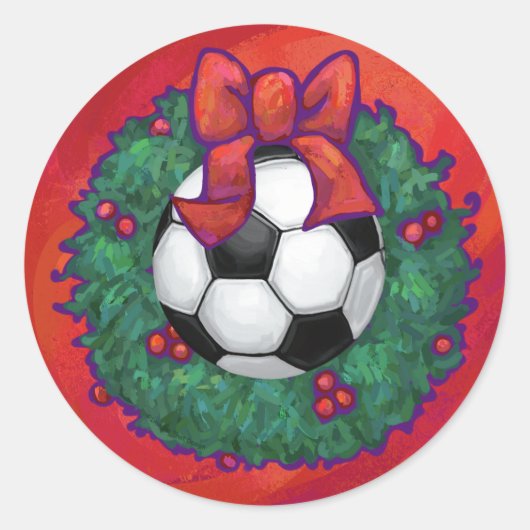 Voetbal in een kerstmis op rood ronde sticker (Voorkant)