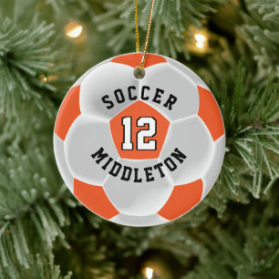 Voetbal ⚽ in een Oranje en wit Keramisch Ornament