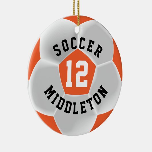 Voetbal in een Sinaasappel en wit Keramisch Ornament (Rechts)