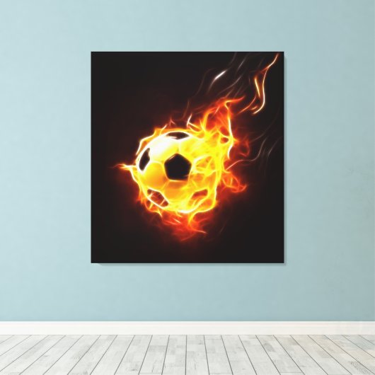 Voetbal in Flames Canvas Afdruk (Insitu (Houten vloer))