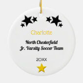 Voetbal in geel en zwart keramisch ornament (Achterkant)