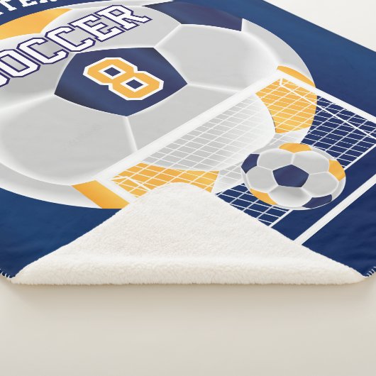 Voetbal in goud, wit en blauw sherpa deken (3/4)
