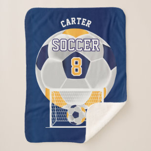 Voetbal in goud, wit en blauw sherpa deken