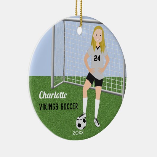 Voetbal in grijs en zwart keramisch ornament (Rechts)