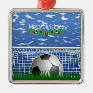 Voetbal in het net, pretkerst, metalen ornament