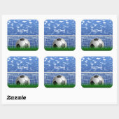 Voetbal in het net, sjabloon vierkante sticker (Vel)