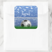 Voetbal in het net, sjabloon vierkante sticker (Tas)