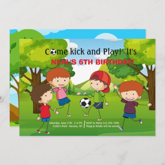 Voetbal in het park uitnodiging (Voorkant / Achterkant)