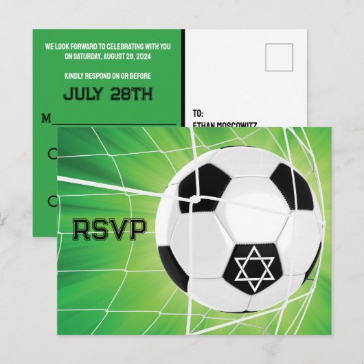 Voetbal in Net Bar Mitzvah RSVP Briefkaart (Voorkant / Achterkant)
