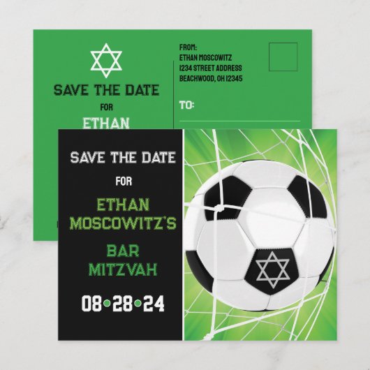 Voetbal in Net Bar Mitzvah Sla de Kaart Datum op (Voorkant / Achterkant)