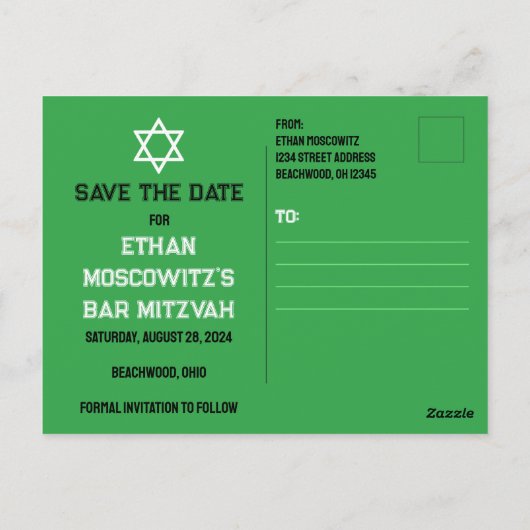 Voetbal in Net Bar Mitzvah Sla de Kaart Datum op (Achterkant)