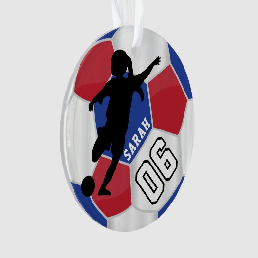 Voetbal in rood, blauw, zwart en wit - Aangepast Ornament (voorkant)