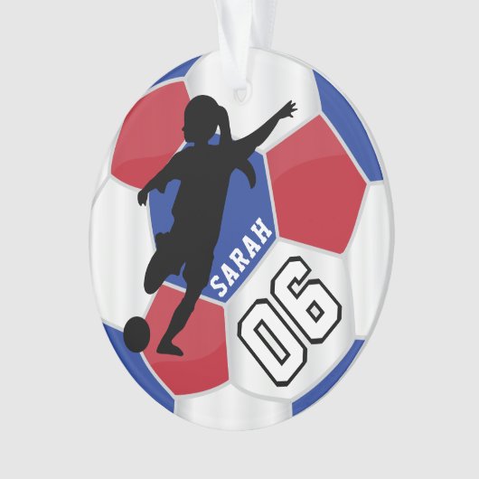 Voetbal in rood, blauw, zwart en wit - Aangepast Ornament (voorkant)