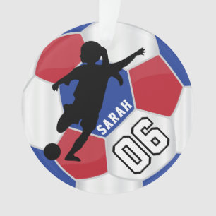 Voetbal in rood, blauw, zwart en wit - Aangepast Ornament