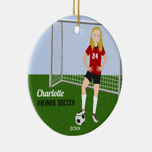 Voetbal in rood keramisch ornament (Rechts)