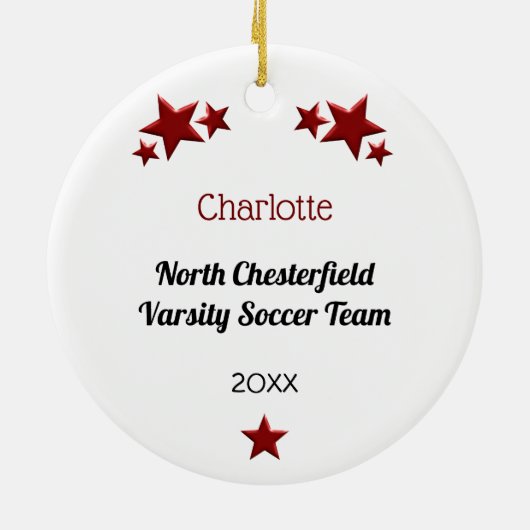 Voetbal in rood keramisch ornament (Achterkant)