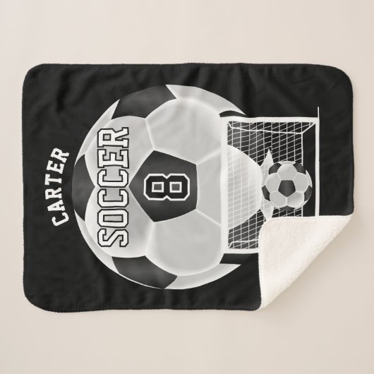 Voetbal in wit en zwart met doe-het-zelftekst sherpa deken (Voorkant (horizontaal))