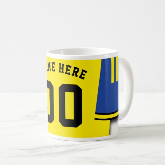  Voetbal Jersey Mok, Blauw & Geel Koffiemok (Voorkant rechts)