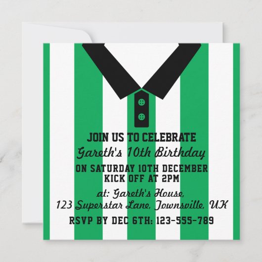 Voetbal Jersey Theme Party Nodigt Sjabloon uit, Gr Kaart (Voorkant)