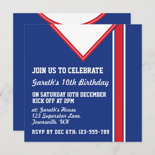 Voetbal Jersey Theme Party Nodigt Sjabloon uit Kaart (Voorkant / Achterkant)