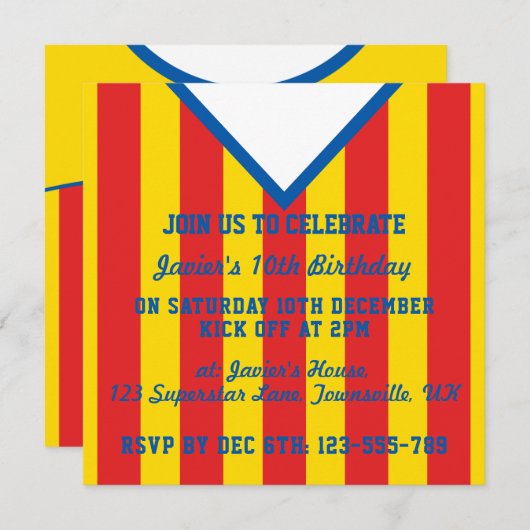 Voetbal Jersey Theme Party Nodigt Sjabloon uit Kaart (Voorkant / Achterkant)