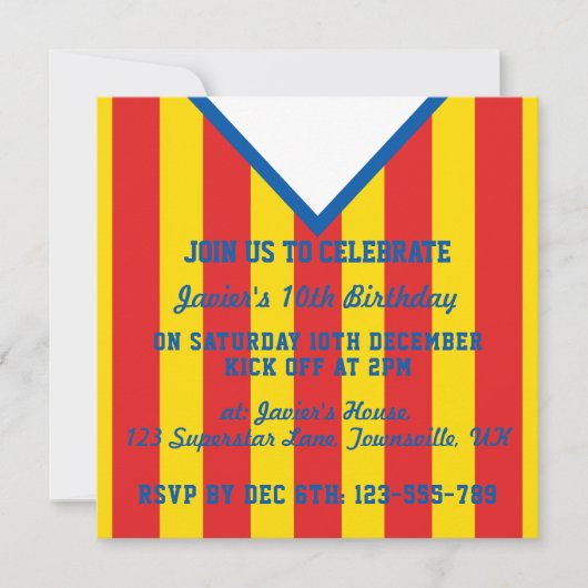 Voetbal Jersey Theme Party Nodigt Sjabloon uit Kaart (Voorkant)