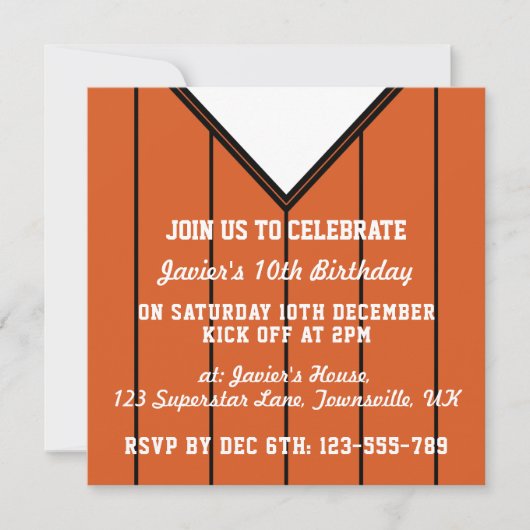Voetbal Jersey Theme Party Nodigt Sjabloon uit Kaart (Voorkant)