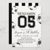 Voetbal Jongen 5e Verjaardag Uitnodiging - Voetbal (Voorkant / Achterkant)