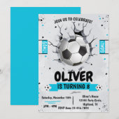 Voetbal jongen blauw Verjaardag uitnodiging (Voorkant / Achterkant)